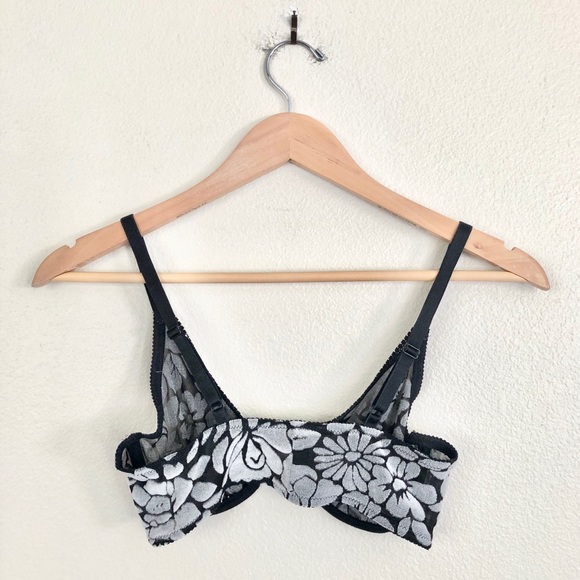 CHRISTIAN DIOR Floral Terry Unlined Underwire Bra in Grey Black - Picture 2 of 7